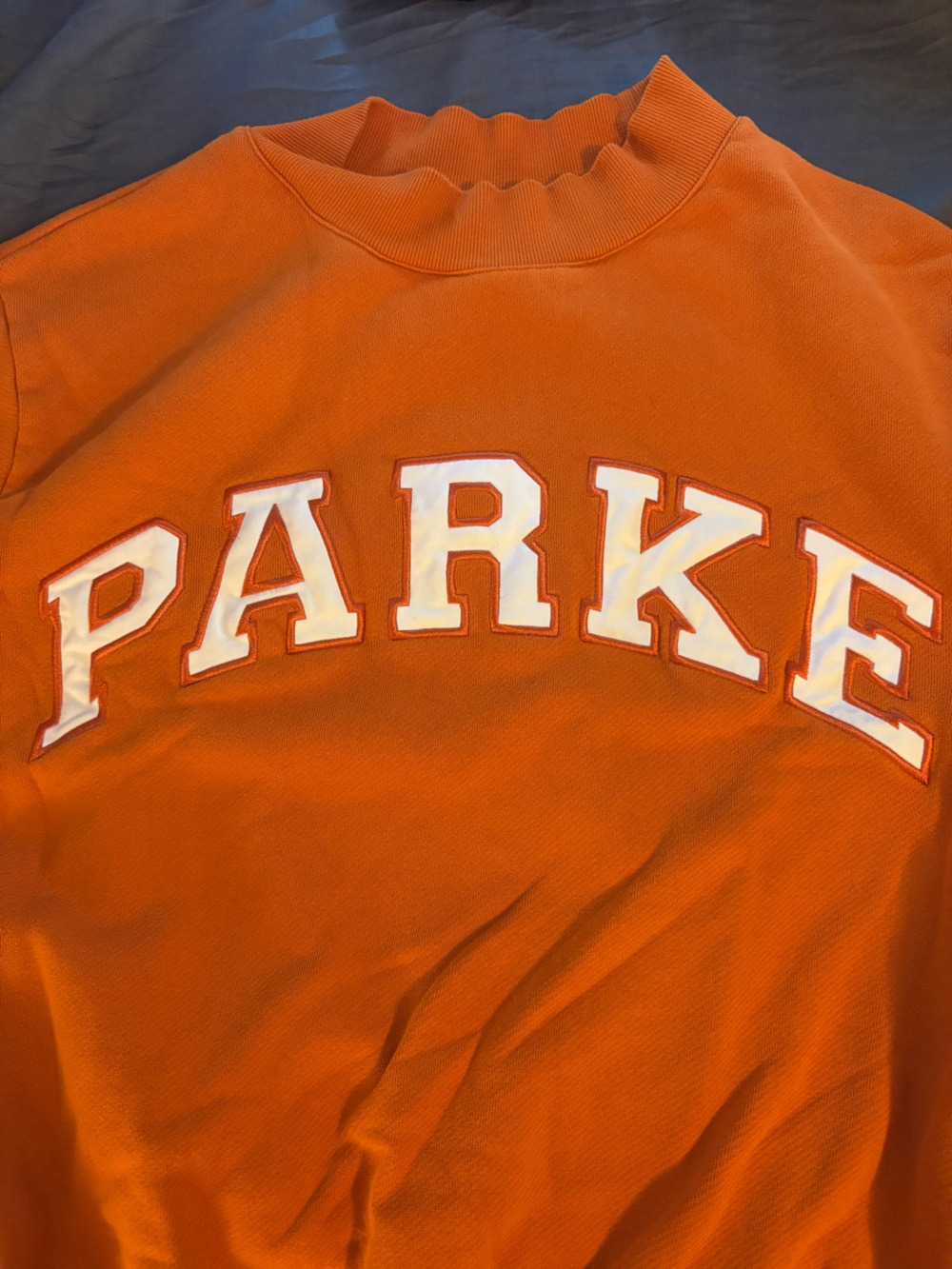 Parker Orange Crewneck Pullover Sweatshirt with White Applique